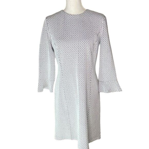 J.McLaughlin Eloise Wm’s Med Sz Black White Crew Neck Knit Midi Sheath Dress - Picture 1 of 8
